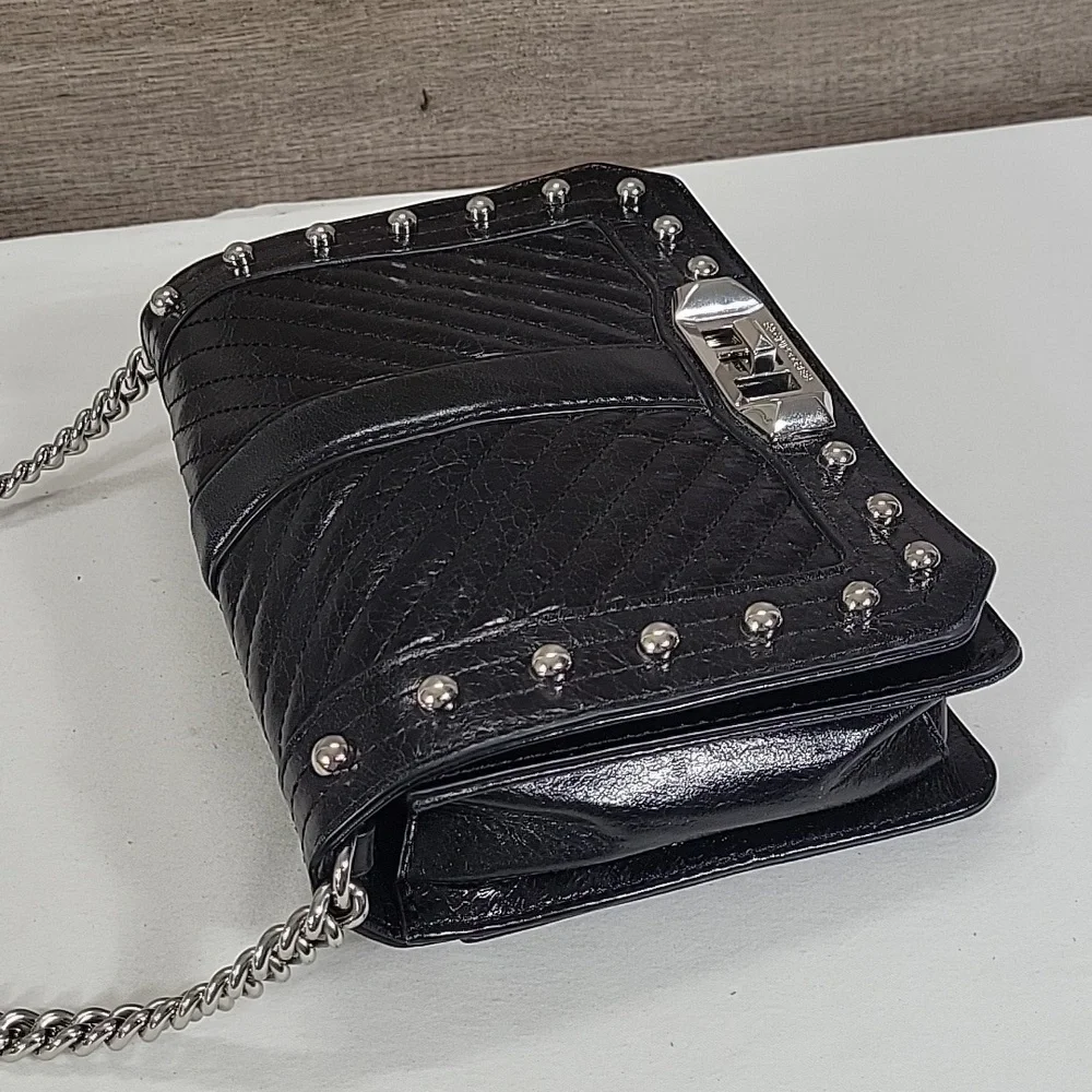 Rebecca Minkoff Black Quilted Studded Leather Crossbody Shoulder Bag